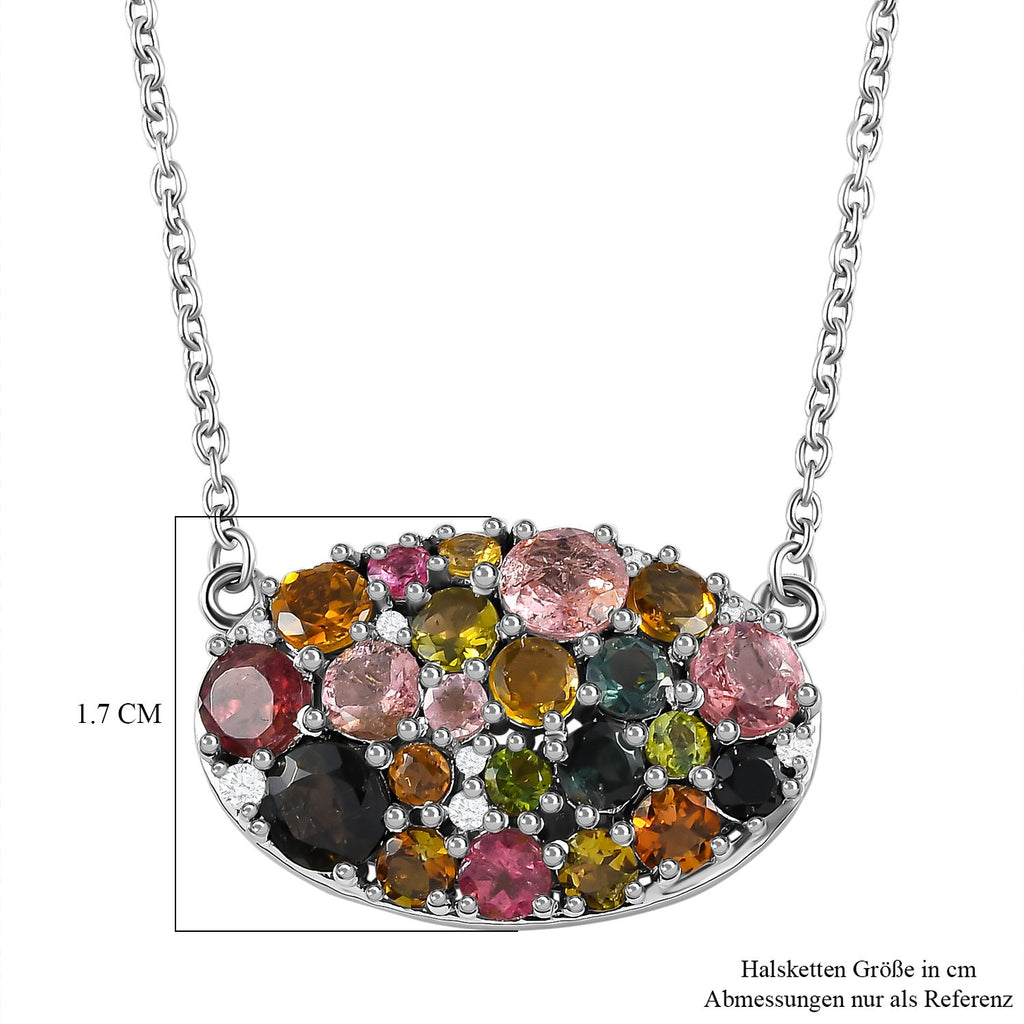 Natürliche mehrfarbige-Turmalin Halskette, ca. 50 cm 925 Silber platiniert ca. 4.21 ct