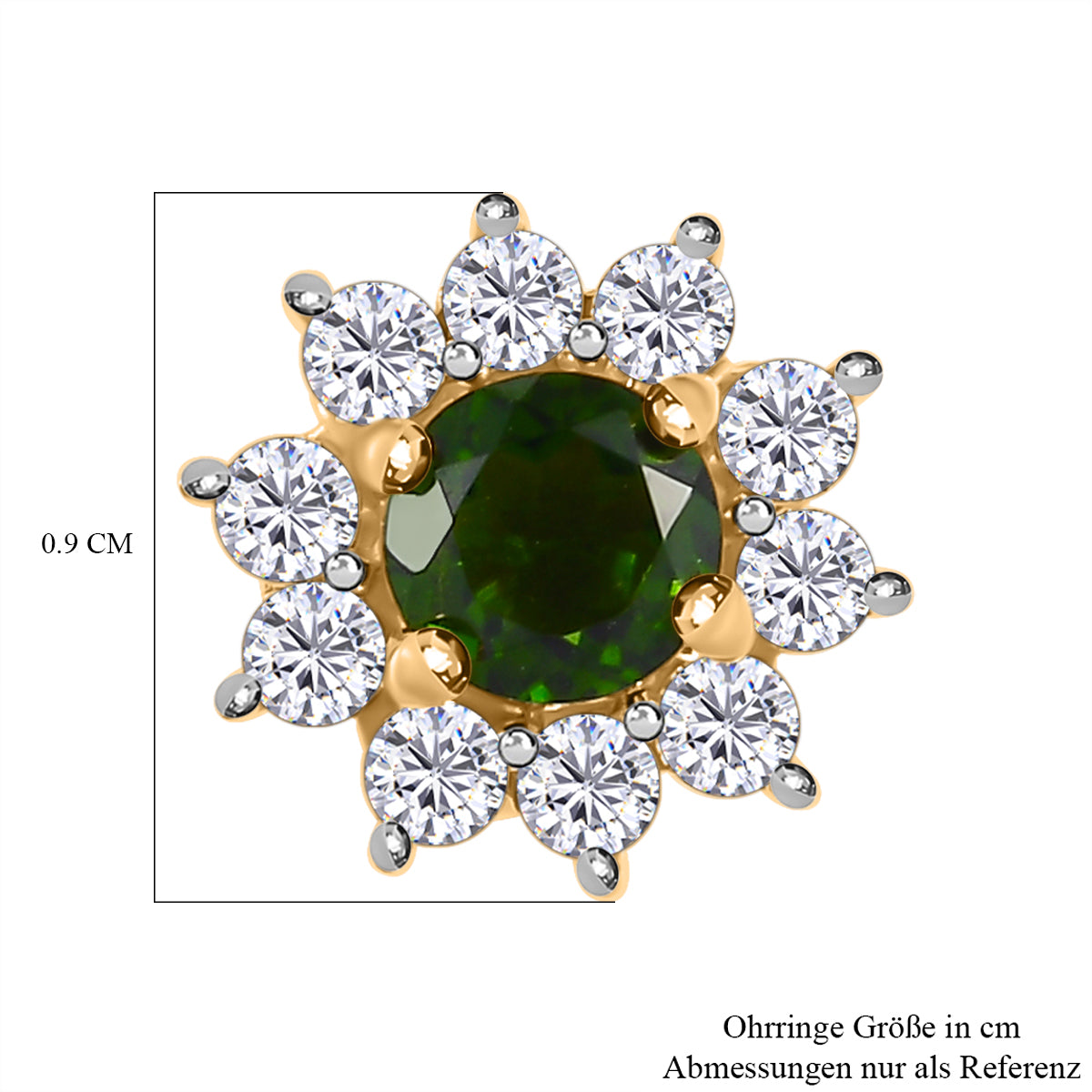 Natürliche Chromdiopsid, Zirkon Ohrringe, 925 Silber vergoldet ca. 1.15 ct