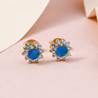 Miami Blau Welo Opal, Zirkon Ohrringe, 925 Silber vergoldet ca. 0,91 ct