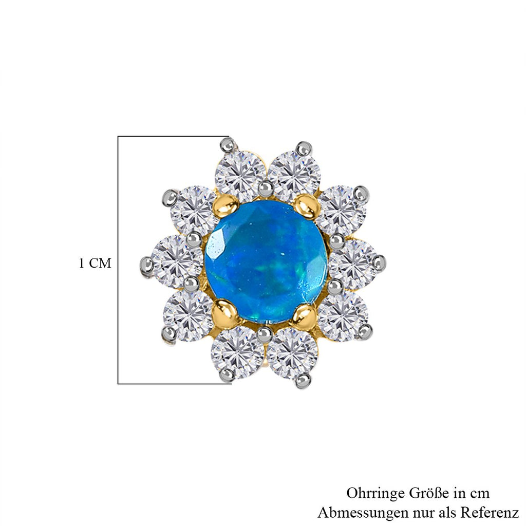 Miami Blau Welo Opal, Zirkon Ohrringe, 925 Silber vergoldet ca. 0,91 ct