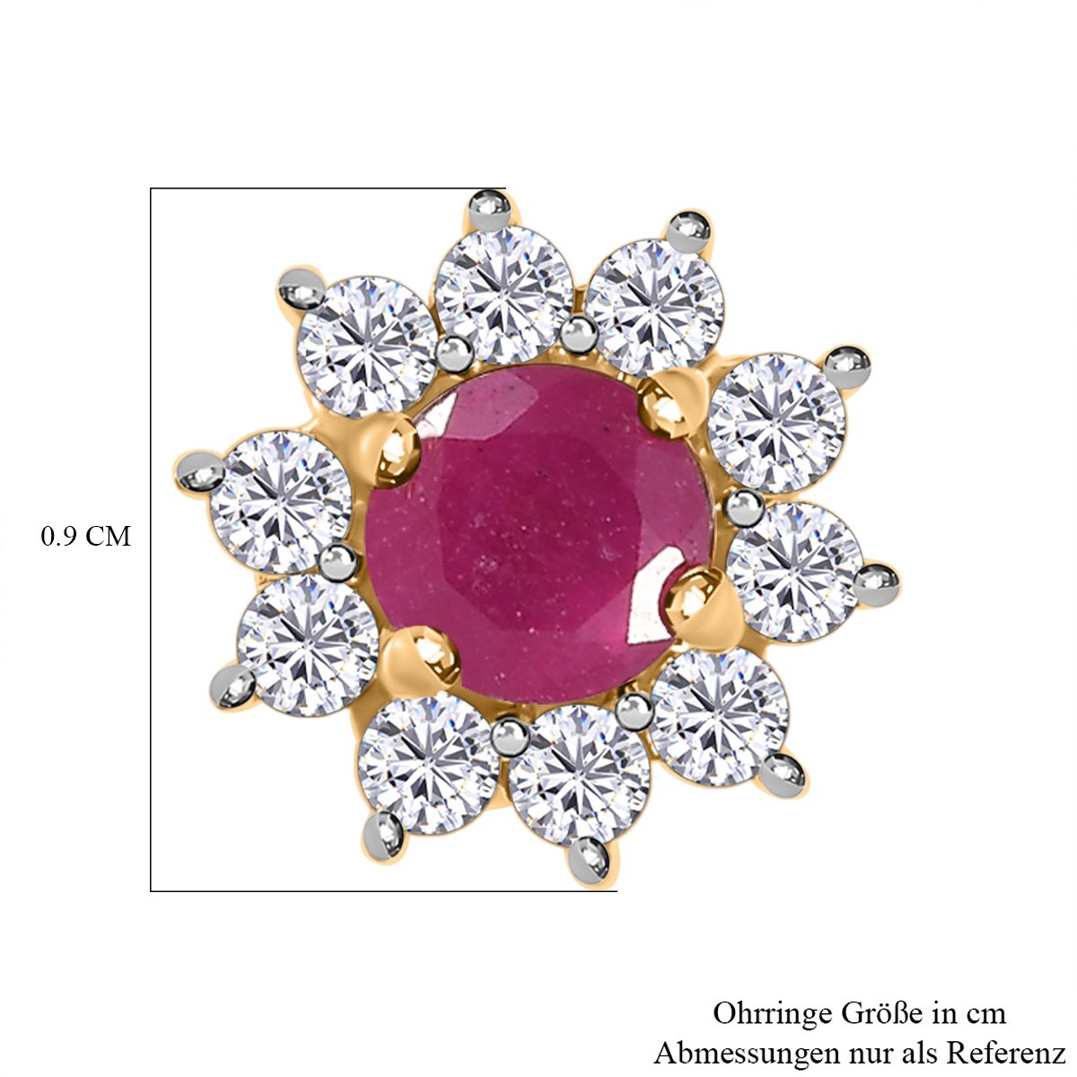 Afrikanischer Rubin (Fissure gefüllt), Zirkon Ohrringe, 925 Silber vergoldet ca. 1,46 ct