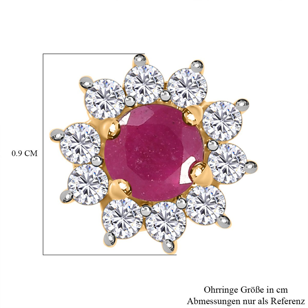 Afrikanischer Rubin (Fissure gefüllt), Zirkon Ohrringe, 925 Silber vergoldet ca. 1,46 ct