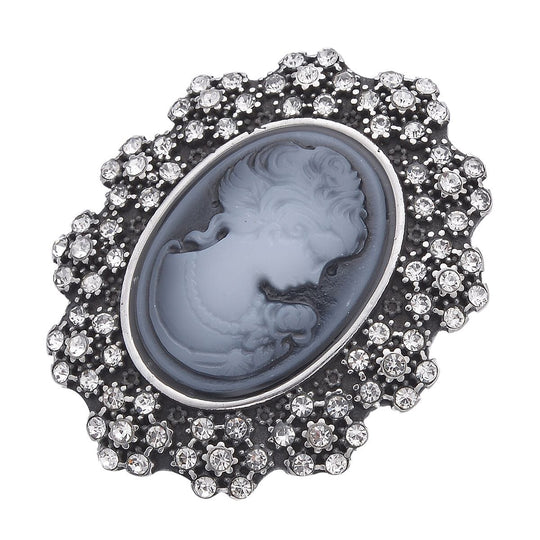 Weißer Swarovski Kristall Kamee Brosche 316L Edelstahl Schwarz oxidiert