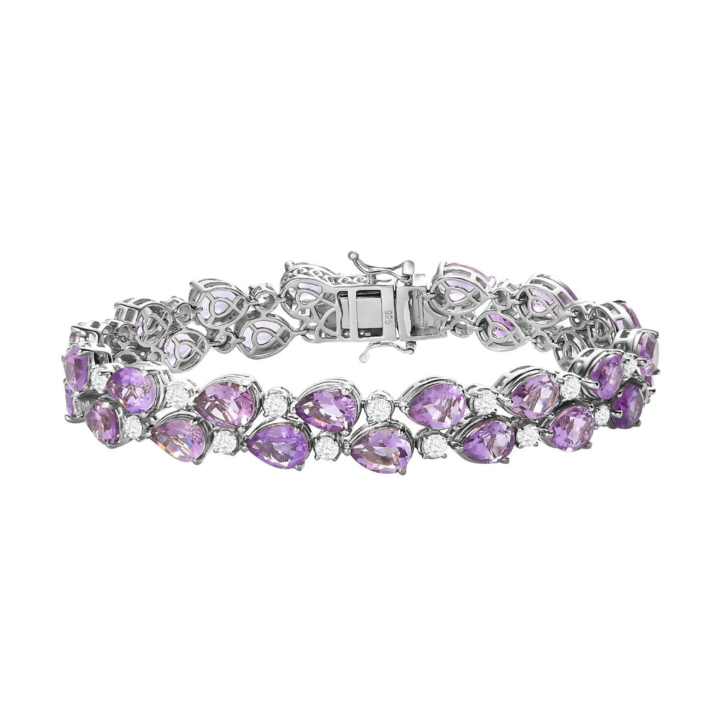 Rose De France Amethyst, Weißer Zirkon Armband ca. 20 cm 925 Silber platiniert ca. 35.93 ct