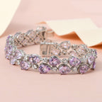 Rose De France Amethyst, Weißer Zirkon Armband ca. 20 cm 925 Silber platiniert ca. 35.93 ct