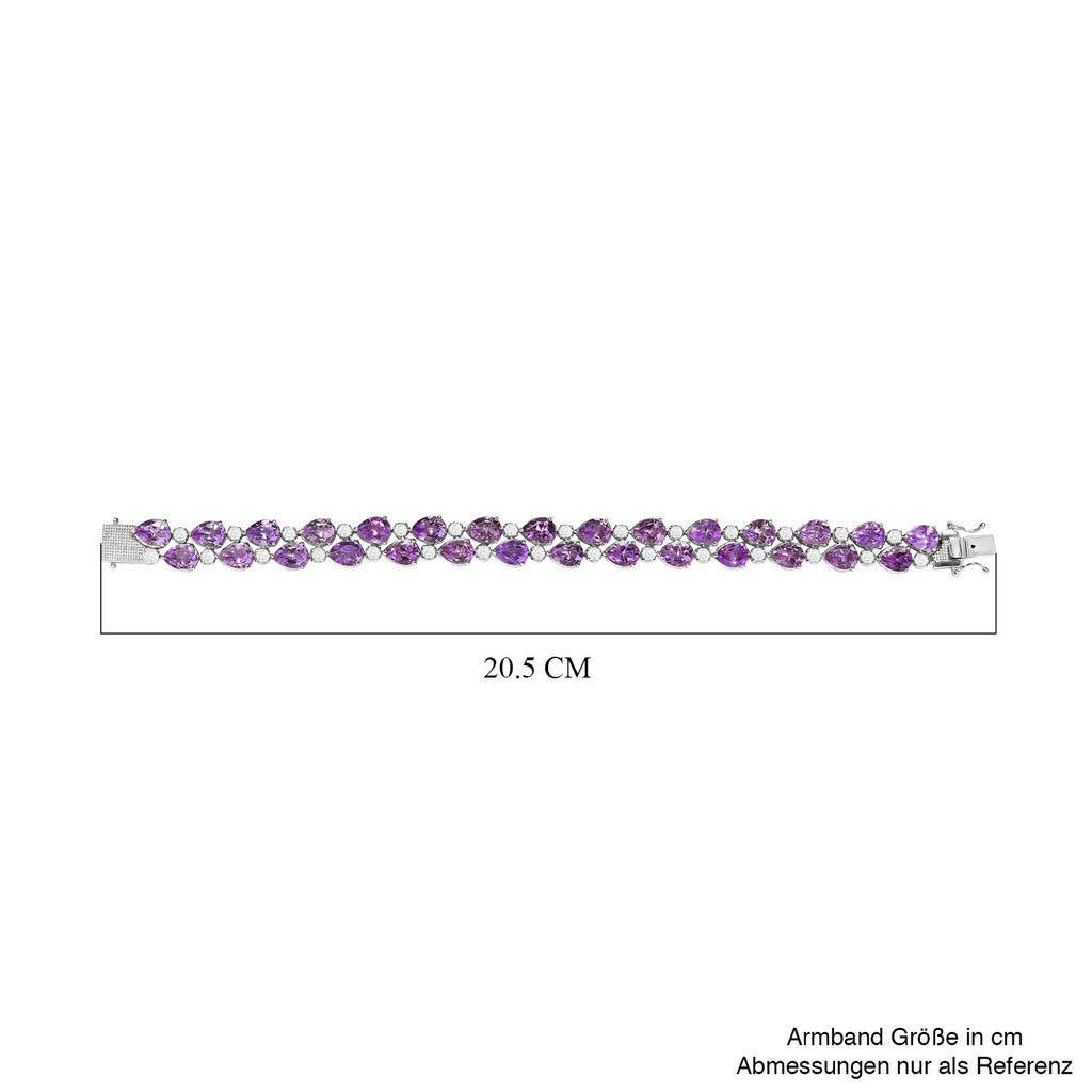 Rose De France Amethyst, Weißer Zirkon Armband ca. 20 cm 925 Silber platiniert ca. 35.93 ct