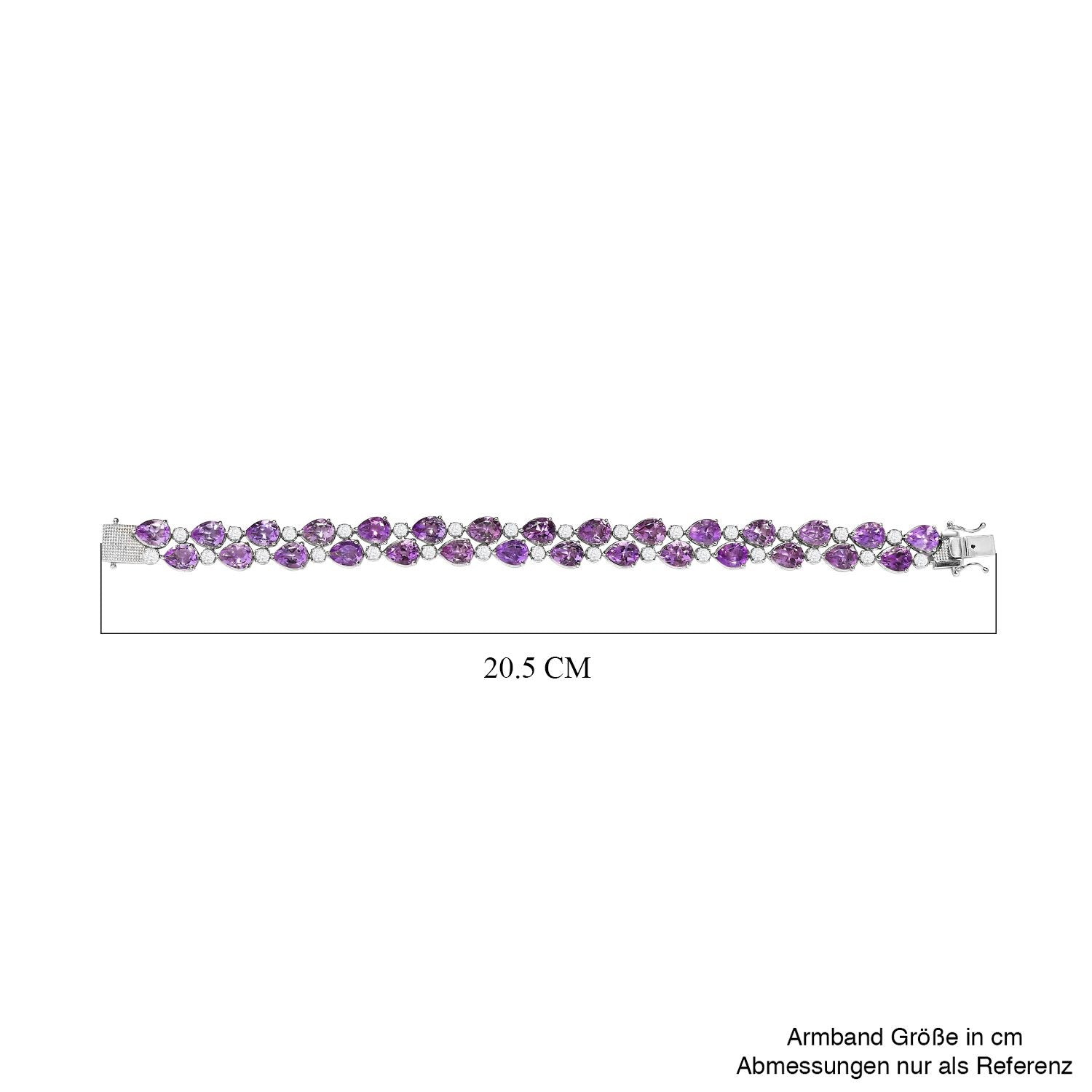 Rose De France Amethyst, Weißer Zirkon Armband ca. 20 cm 925 Silber platiniert ca. 35.93 ct