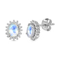 Regenbogen Mondstein, Weißer Zirkon Ohrringe 925 Silber Platiniert ca. 2.38 ct