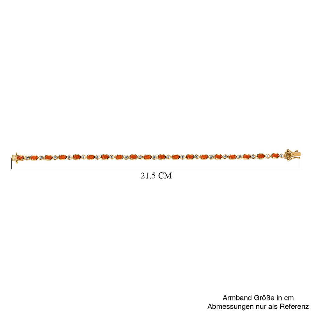 AA Feueropal, weißes Zirkon Armband, ca. 20 cm, 925 Silber vergoldet ca. 4.07 ct