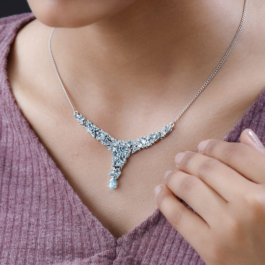 Paraiba-Apatit Collier, ca. 45 cm, 925 Silber platiniert ca. 7.46 ct
