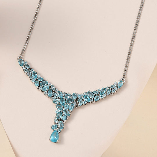 Paraiba-Apatit Collier, ca. 45 cm, 925 Silber platiniert ca. 7.46 ct