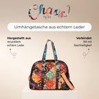 Chaos by Elsie Blumenmuster Echtleder Crossbody Tasche mit RFID-Schutz und Mini-Taschenlampe und LA MAREY Schal aus 100 % Maulbeerseide