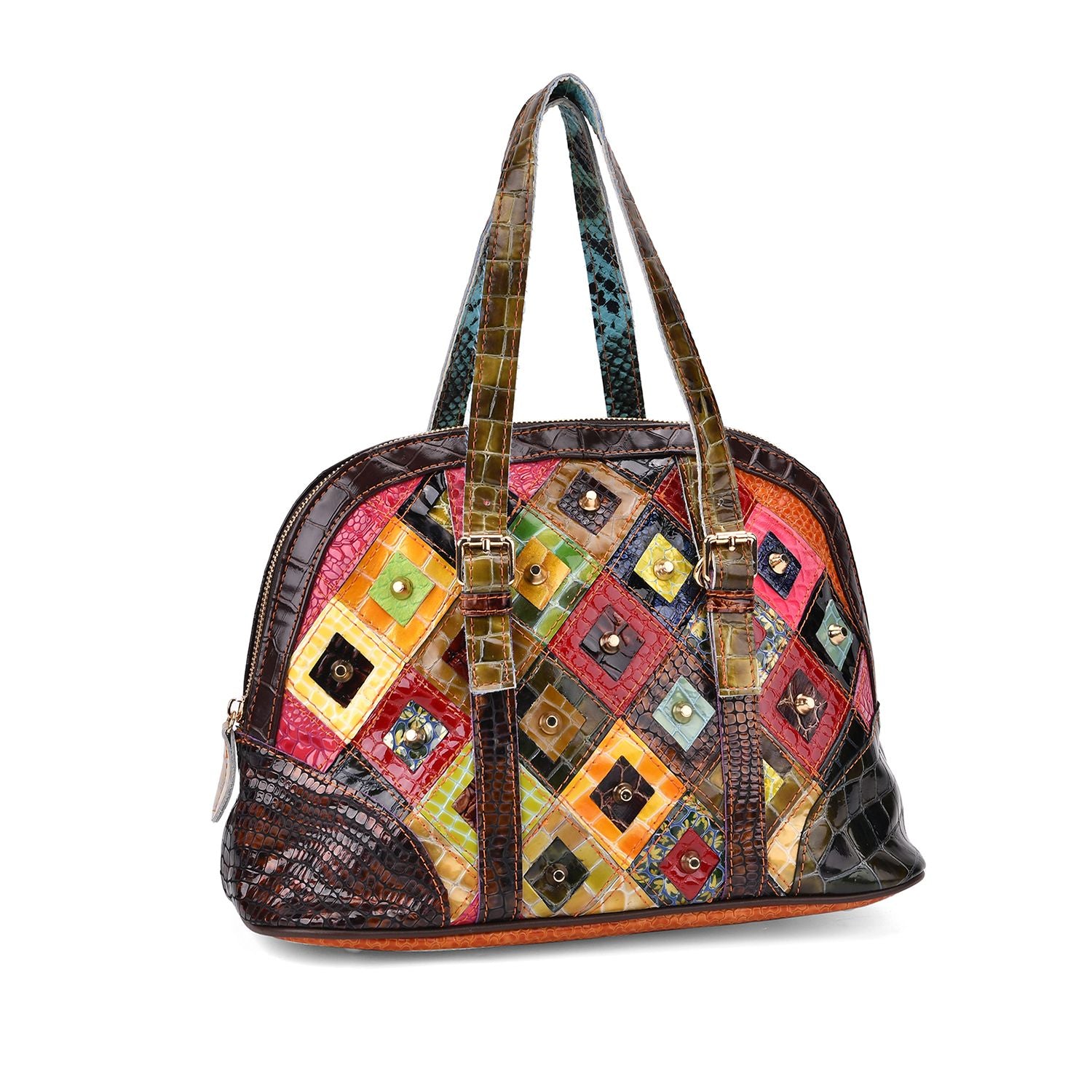 Chaos by Elsie Blumenmuster Echtleder Crossbody Tasche mit RFID-Schutz und Mini-Taschenlampe und LA MAREY Schal aus 100 % Maulbeerseide