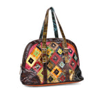 Chaos by Elsie Blumenmuster Echtleder Crossbody Tasche mit RFID-Schutz und Mini-Taschenlampe und LA MAREY Schal aus 100 % Maulbeerseide