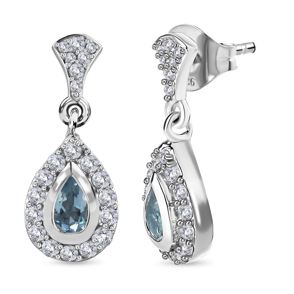 Santamaria Aquamarin, weiße Zirkon Ohrringe, 925 Silber platiniert ca. 1,06 ct