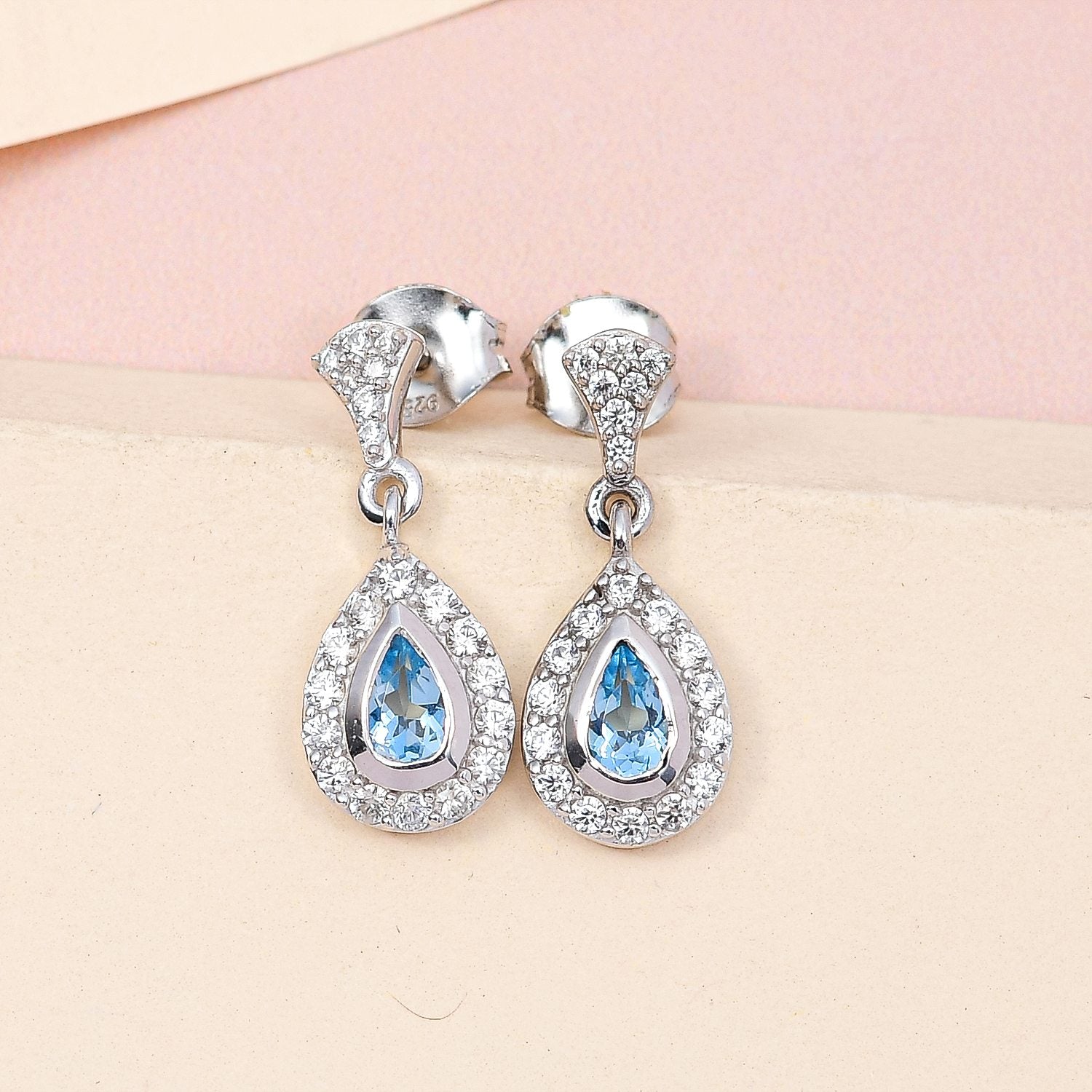 Santamaria Aquamarin, weiße Zirkon Ohrringe, 925 Silber platiniert ca. 1,06 ct