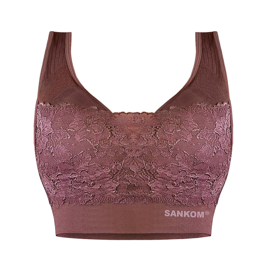 SANKOM - Rückenstütze Haltungskorrektur Push-up Spitzen-BH, Größe M/L, 80-85 cm, Burgunderrot