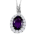 Afrikanischer Amethyst, weißer Zirkon Anhänger mit Kette, ca. 50 cm, 925 Silber platiniert ca. 14.26 ct