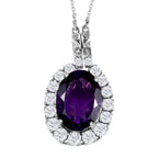 Afrikanischer Amethyst, weißer Zirkon Anhänger mit Kette, ca. 50 cm, 925 Silber platiniert ca. 14.26 ct