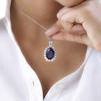 Afrikanischer Amethyst, weißer Zirkon Anhänger mit Kette, ca. 50 cm, 925 Silber platiniert ca. 14.26 ct