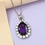 Afrikanischer Amethyst, weißer Zirkon Anhänger mit Kette, ca. 50 cm, 925 Silber platiniert ca. 14.26 ct