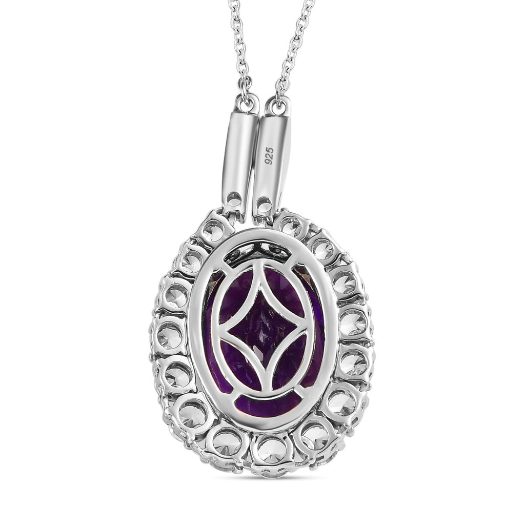 Afrikanischer Amethyst, weißer Zirkon Anhänger mit Kette, ca. 50 cm, 925 Silber platiniert ca. 14.26 ct