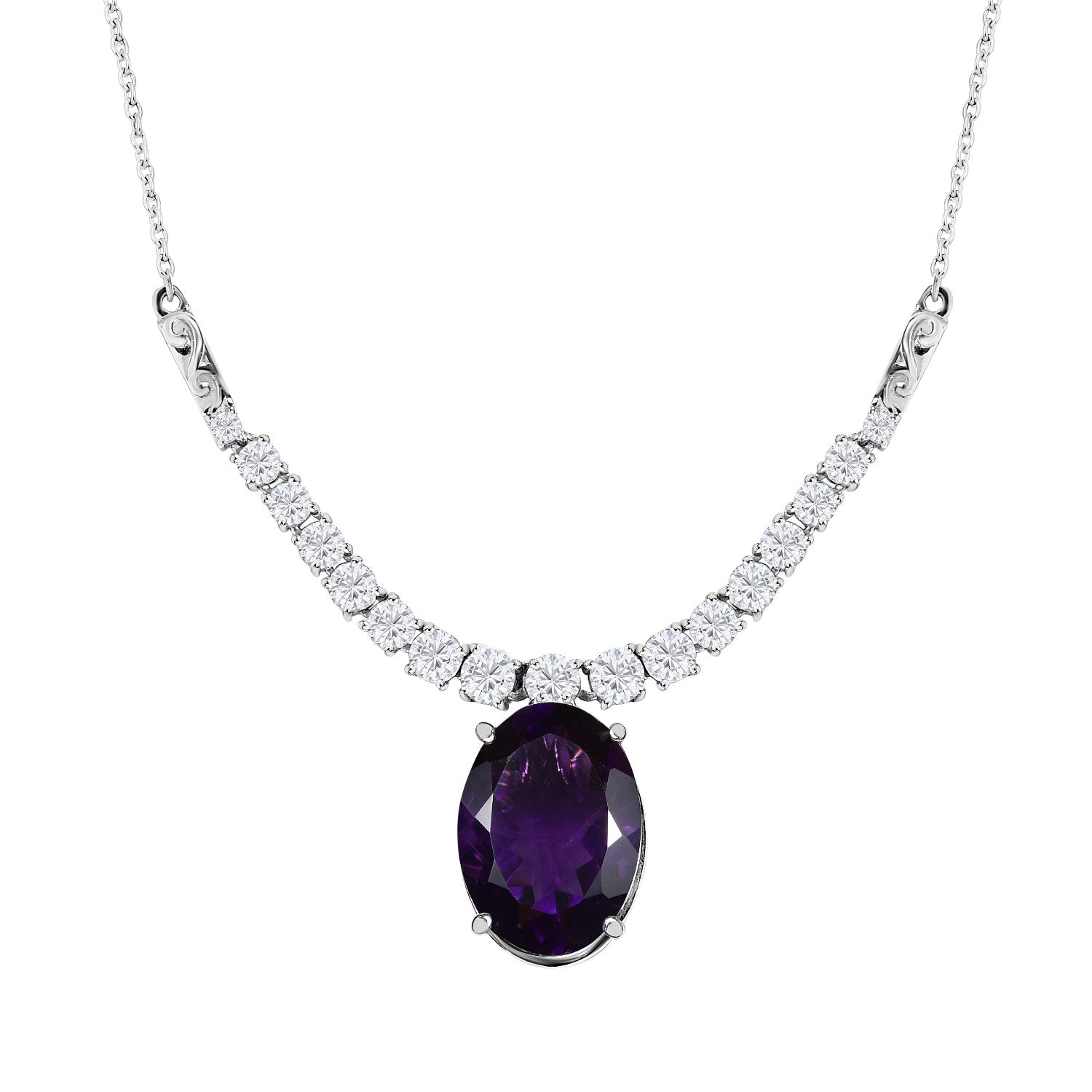 Afrikanischer Amethyst, weißer Zirkon Anhänger mit Kette, ca. 50 cm, 925 Silber platiniert ca. 14.26 ct