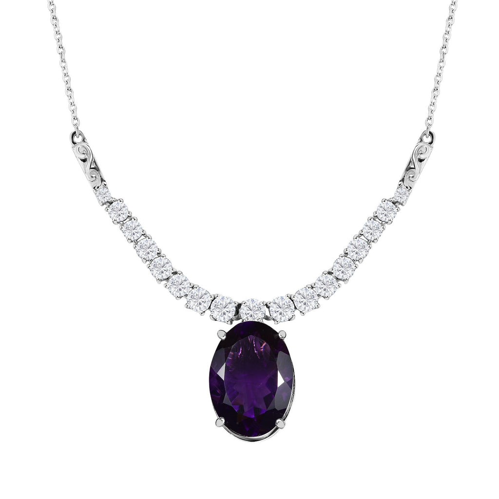 Afrikanischer Amethyst, weißer Zirkon Anhänger mit Kette, ca. 50 cm, 925 Silber platiniert ca. 14.26 ct