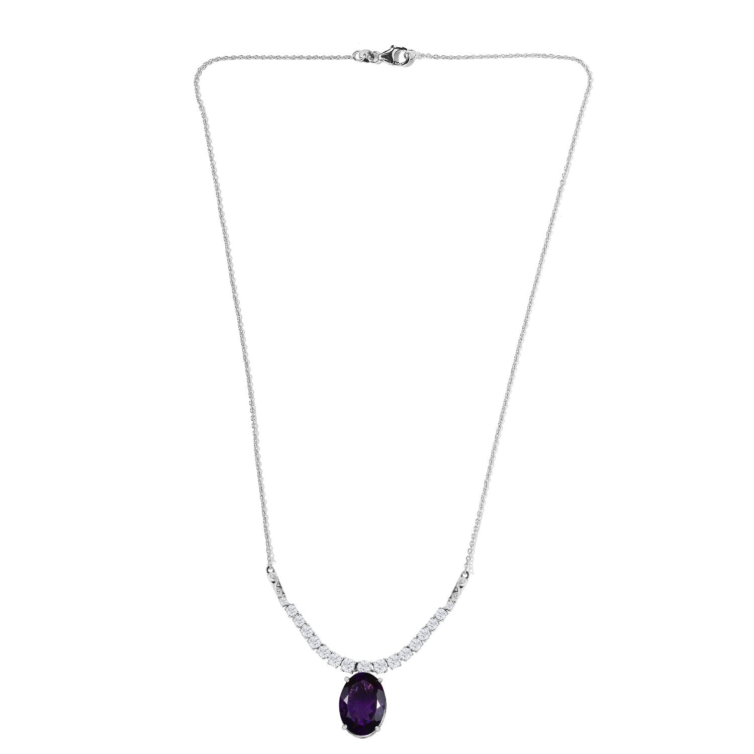 Afrikanischer Amethyst, weißer Zirkon Anhänger mit Kette, ca. 50 cm, 925 Silber platiniert ca. 14.26 ct