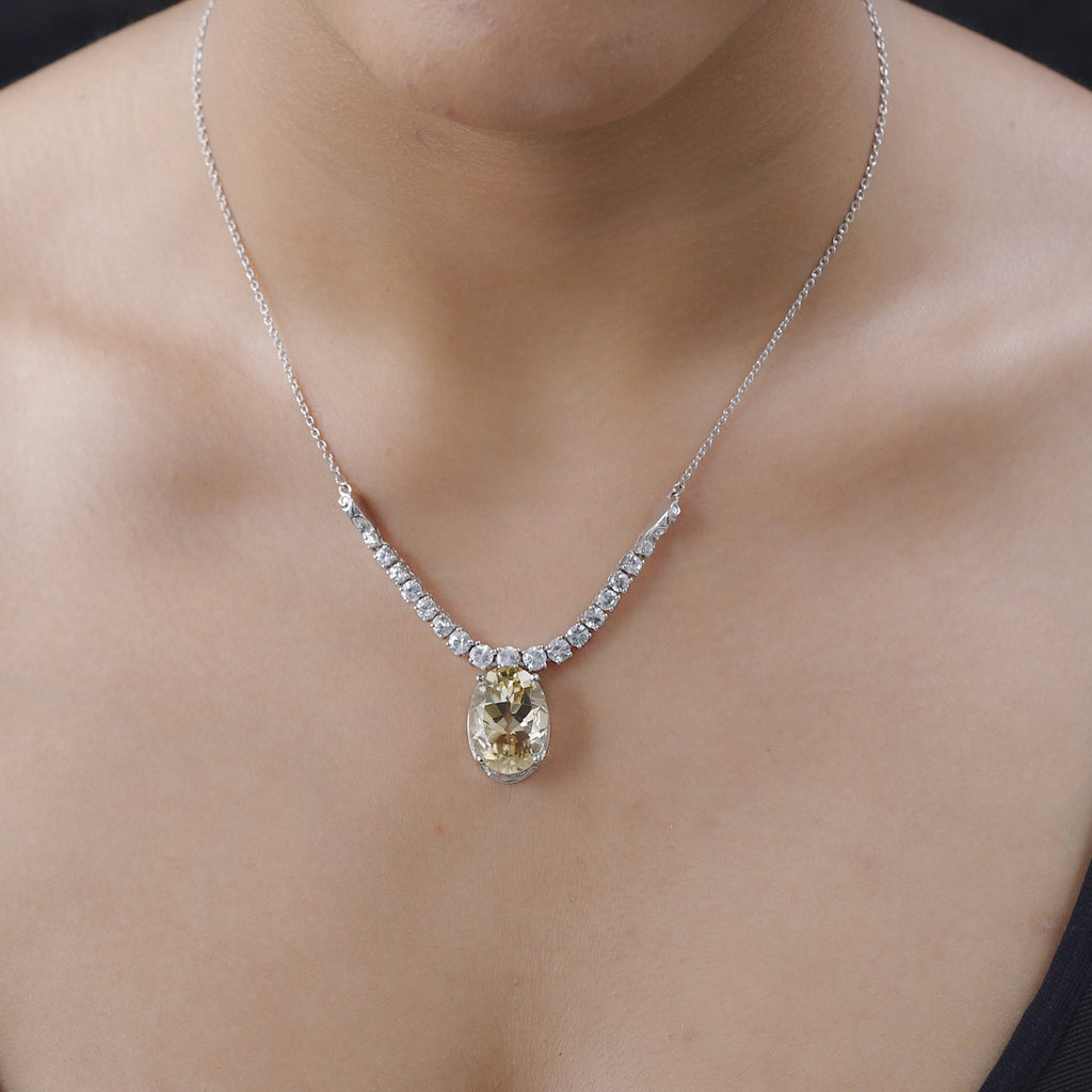 Citrin, weißer Zirkon Anhänger mit Kette im Set, ca. 50 cm, 925 Silber platiniert ca. 15,15 ct