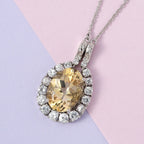 Citrin, weißer Zirkon Anhänger mit Kette im Set, ca. 50 cm, 925 Silber platiniert ca. 15,15 ct