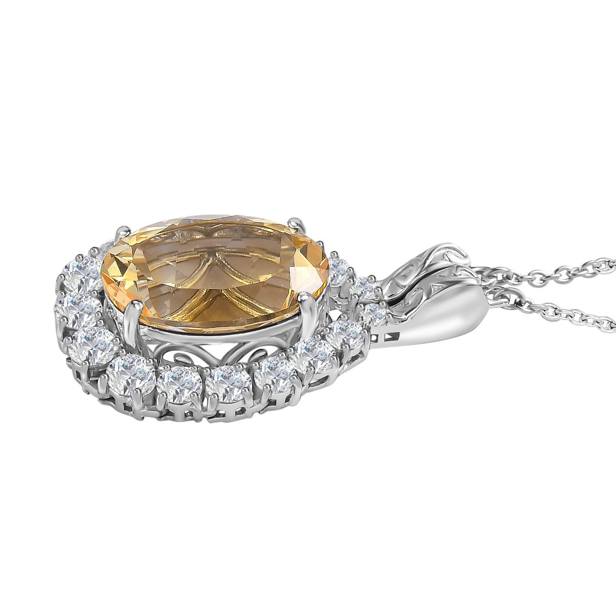 Citrin, weißer Zirkon Anhänger mit Kette im Set, ca. 50 cm, 925 Silber platiniert ca. 15,15 ct