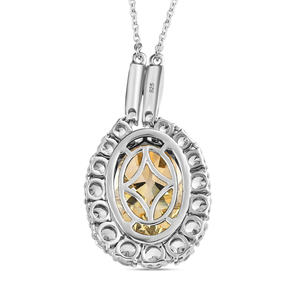 Citrin, weißer Zirkon Anhänger mit Kette im Set, ca. 50 cm, 925 Silber platiniert ca. 15,15 ct
