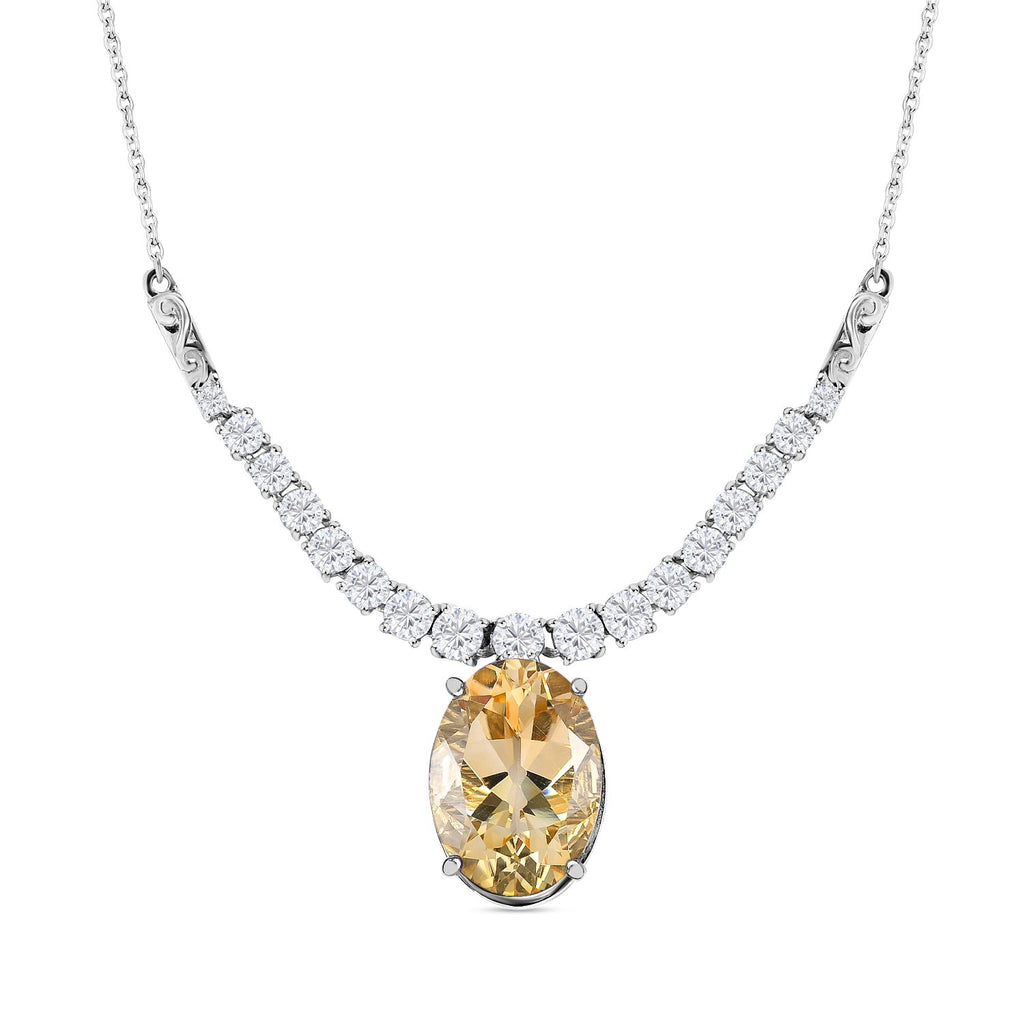 Citrin, weißer Zirkon Anhänger mit Kette im Set, ca. 50 cm, 925 Silber platiniert ca. 15,15 ct