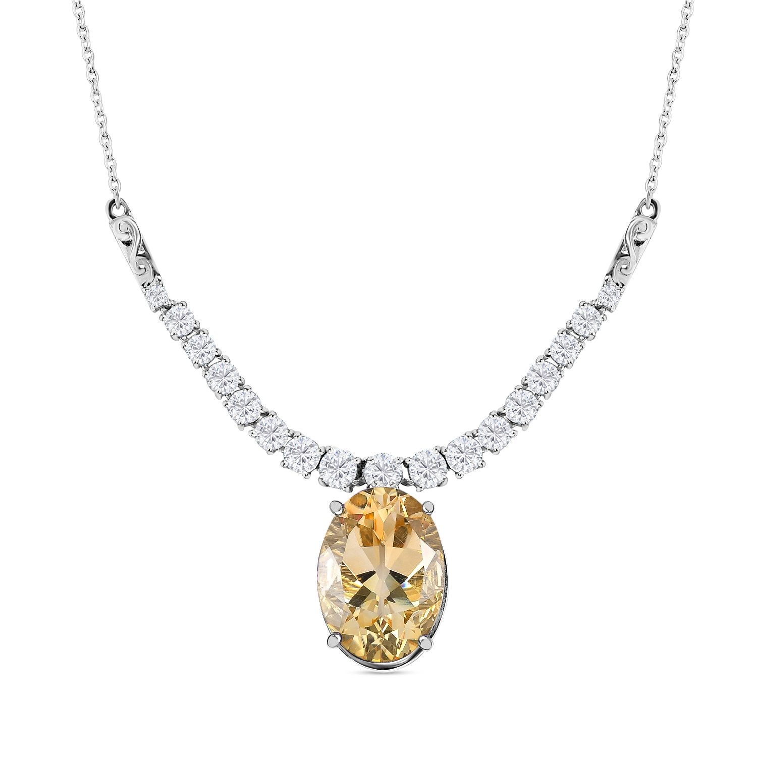 Citrin, weißer Zirkon Anhänger mit Kette im Set, ca. 50 cm, 925 Silber platiniert ca. 15,15 ct