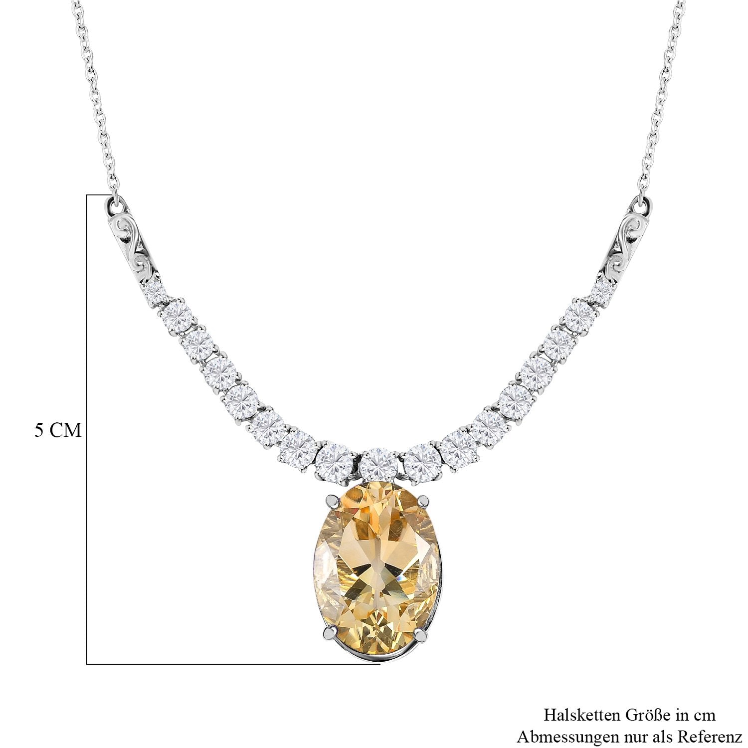 Citrin, weißer Zirkon Anhänger mit Kette im Set, ca. 50 cm, 925 Silber platiniert ca. 15,15 ct