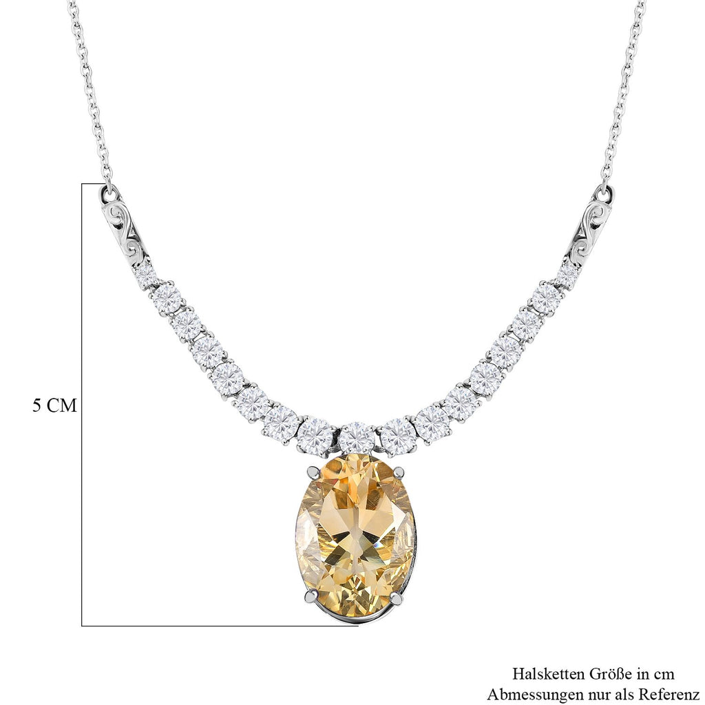 Citrin, weißer Zirkon Anhänger mit Kette im Set, ca. 50 cm, 925 Silber platiniert ca. 15,15 ct