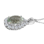 Prasiolith, weißer Zirkon Anhänger mit Kette, ca. 50 cm, 925 Silber platiniert ca. 15.10 ct