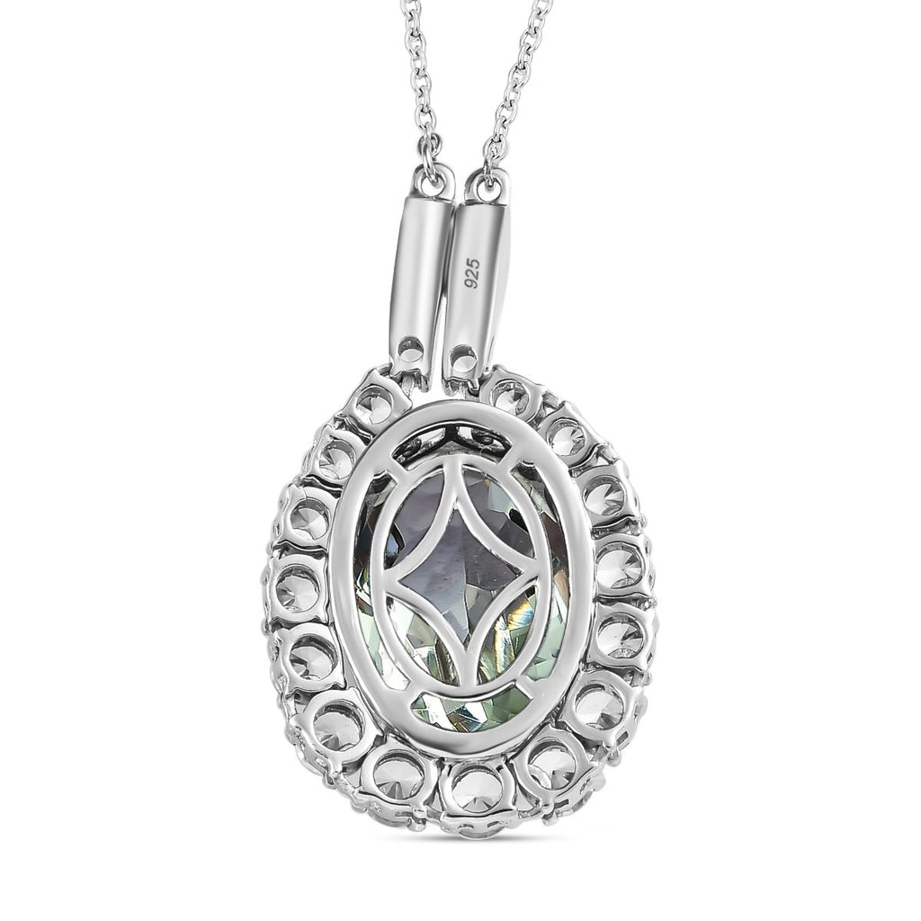 Prasiolith, weißer Zirkon Anhänger mit Kette, ca. 50 cm, 925 Silber platiniert ca. 15.10 ct