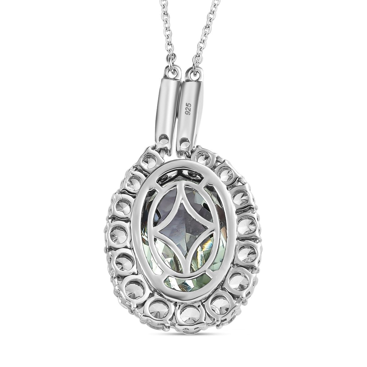 Prasiolith, weißer Zirkon Anhänger mit Kette, ca. 50 cm, 925 Silber platiniert ca. 15.10 ct