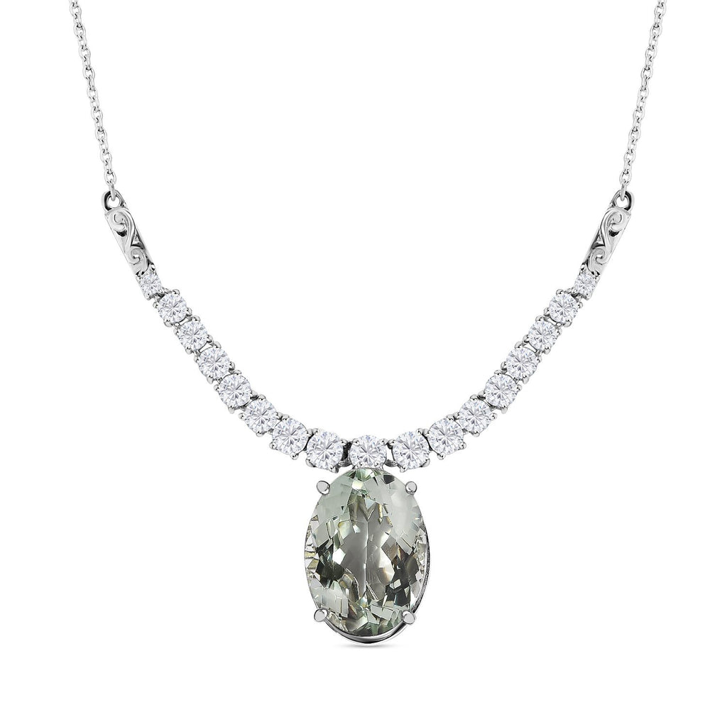 Prasiolith, weißer Zirkon Anhänger mit Kette, ca. 50 cm, 925 Silber platiniert ca. 15.10 ct