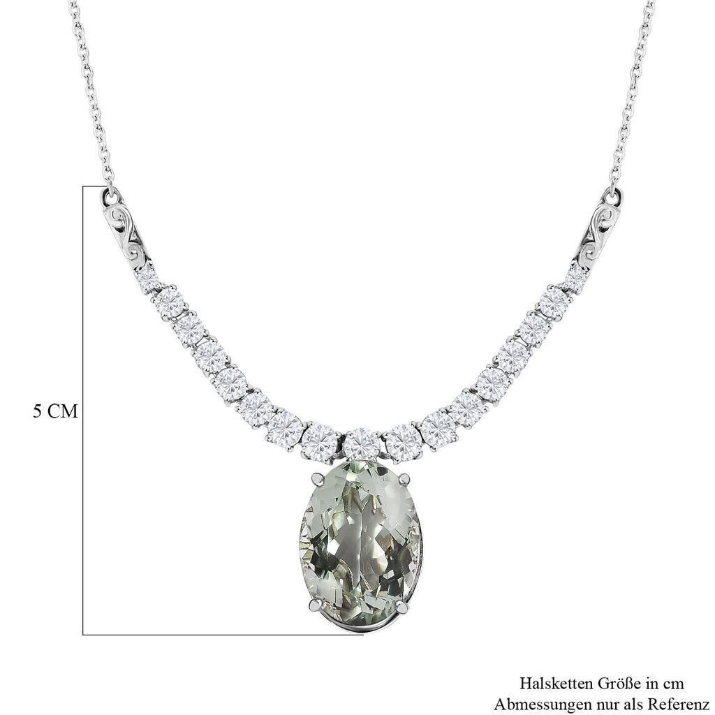 Prasiolith, weißer Zirkon Anhänger mit Kette, ca. 50 cm, 925 Silber platiniert ca. 15.10 ct