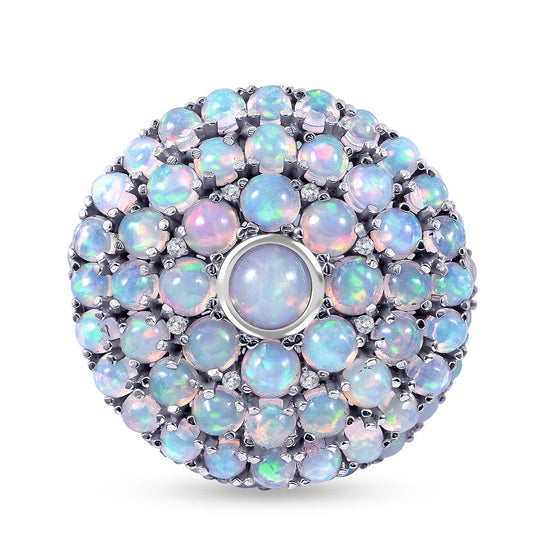 Natürlicher, äthiopischer Welo Opal Ring, 925 Silber platiniert (Größe 17.00) ca. 5.50 ct