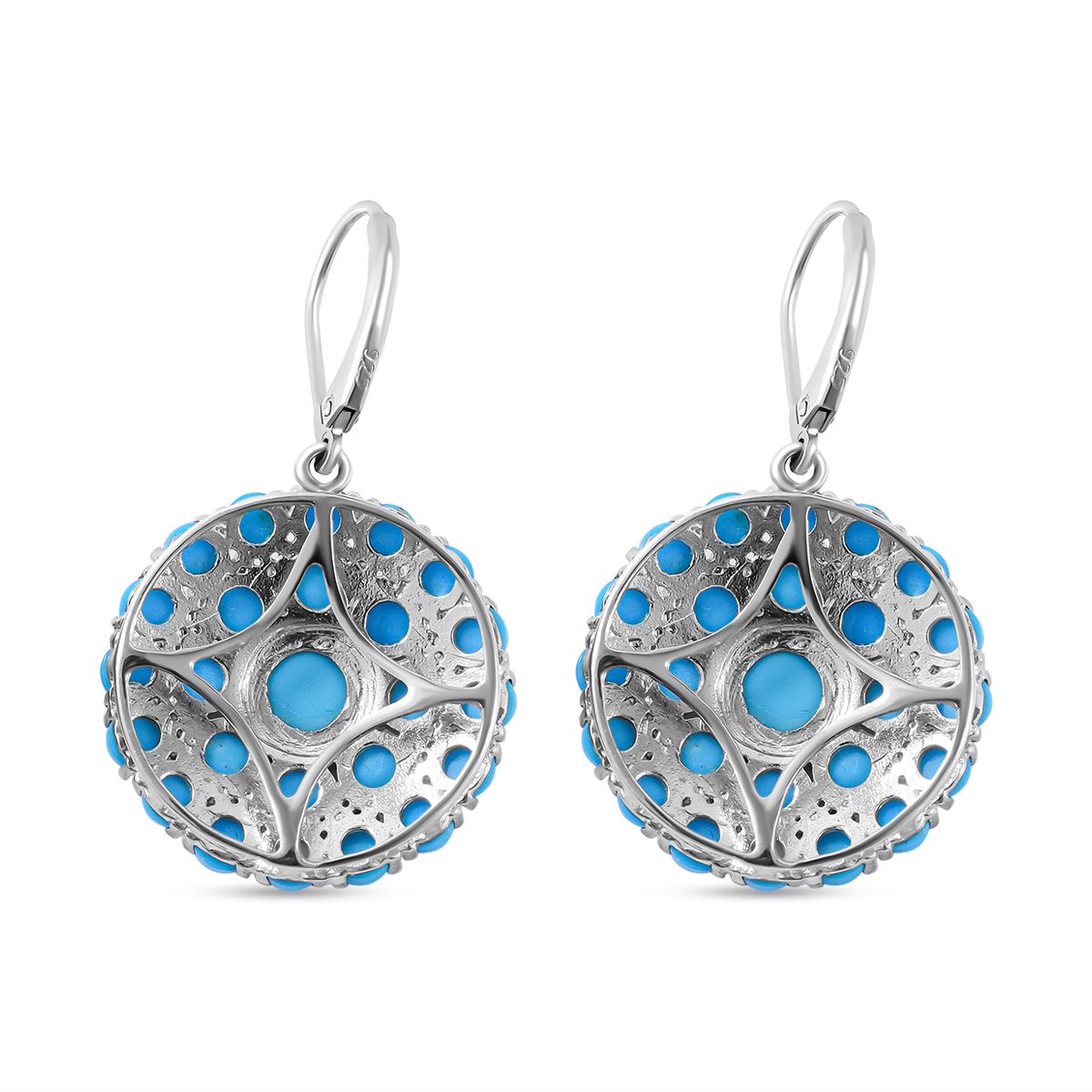 Natürliche Sleeping Beauty Türkis Ohrringe, 925 Silber platiniert ca. 11.98 ct