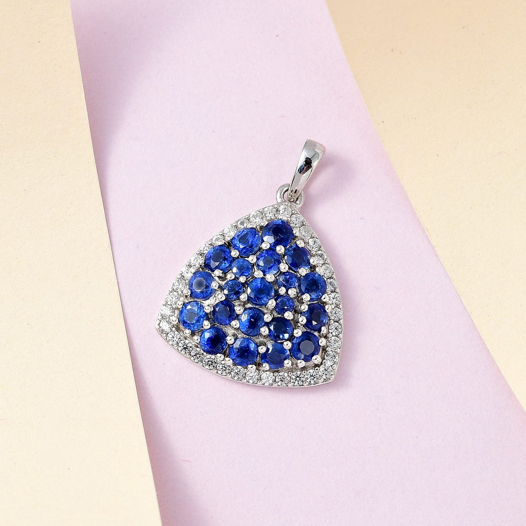 Kaschmir Kyanit und Zirkon Anhänger, 925 Silber platiniert ca. 3.92 ct