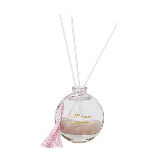 The 5th Season - Aromatherapie-Glasflasche mit Rosenquarz und Topas, mit Glasdeckel und Quasten, Größe 9,5x3,5*14cm, Inhalt: 100ml