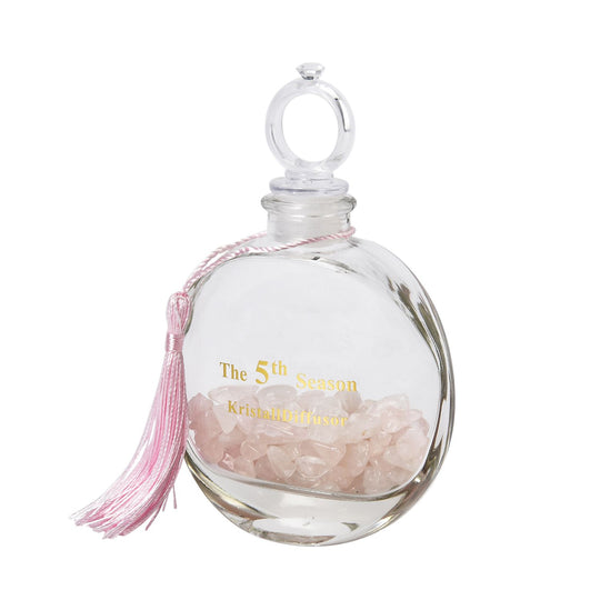 The 5th Season - Aromatherapie-Glasflasche mit Rosenquarz und Topas, mit Glasdeckel und Quasten, Größe 9,5x3,5*14cm, Inhalt: 100ml
