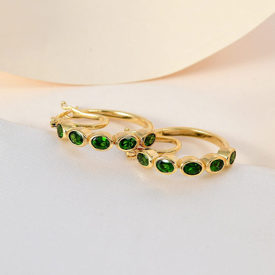 Natürliche Chromdiopsid Creolen, 925 Silber vergoldet ca. 2.00 ct