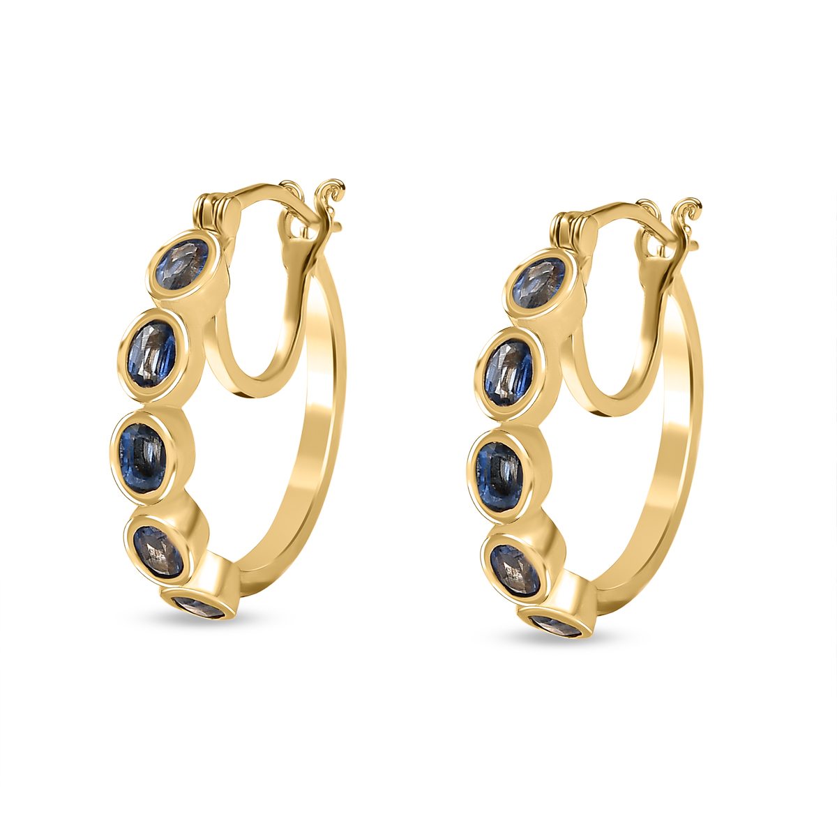 Kaschmir Kyanit Creolen, 925 Silber vergoldet ca. 2.18 ct