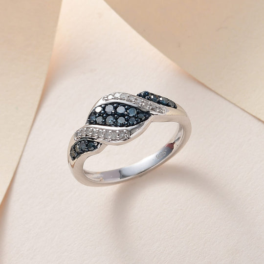 Blauer Diamant Ring, 925 Silber platiniert (Größe 21.00) ca. 0.33 ct